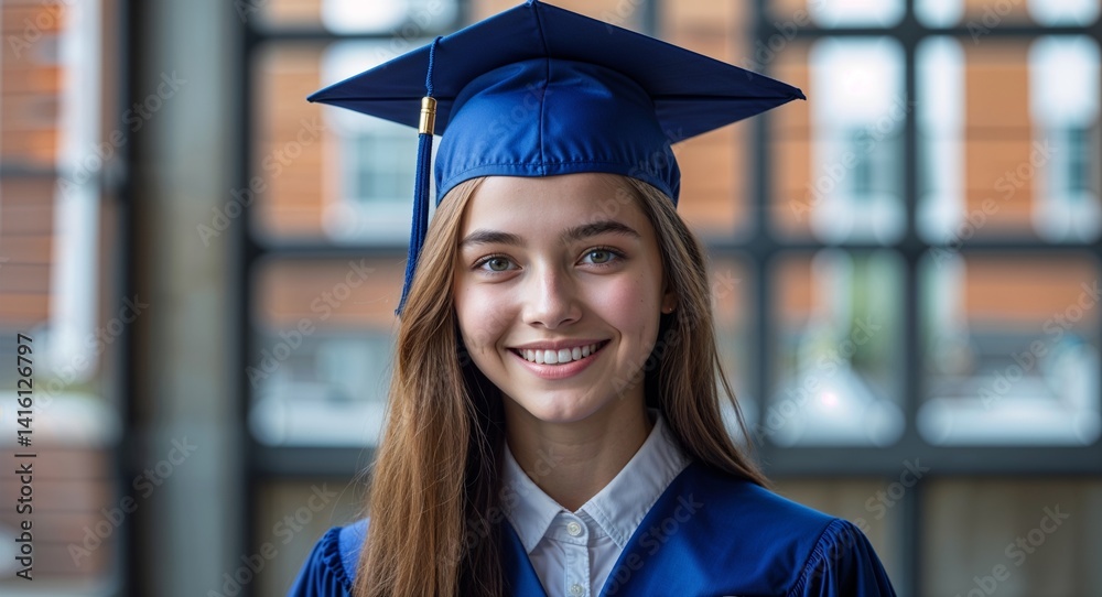 teen Caucasian girl portrait graduation university school happy concept background with copy space