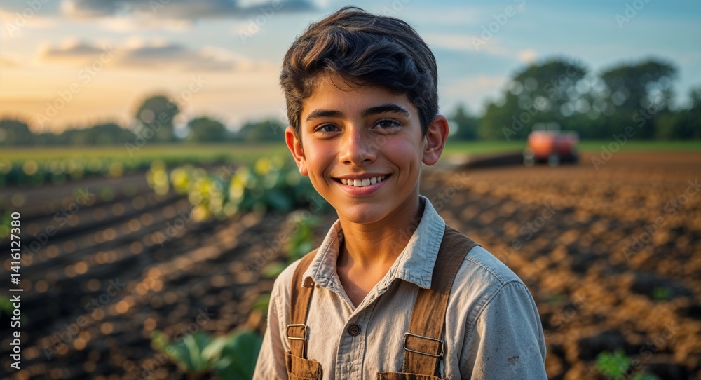 teen latin Hispanic boy portrait farm work country manual job happy concept background with copy space