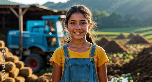 Obraz na płótnie teen latin Hispanic girl portrait farm work country manual job happy concept background with copy space w salonie