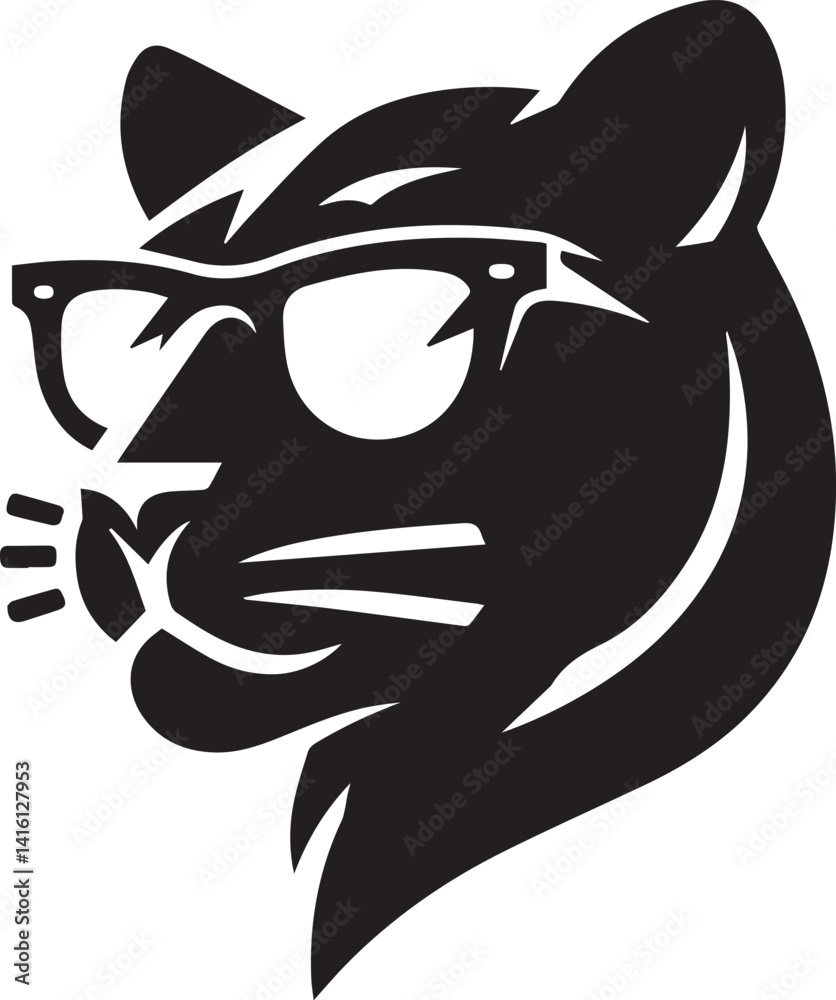 Fototapeta premium panther head with sunglass vector, panther head silhouette vector, vector illustration black and white