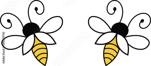 An illustration stylized cartoon bees against a white background.