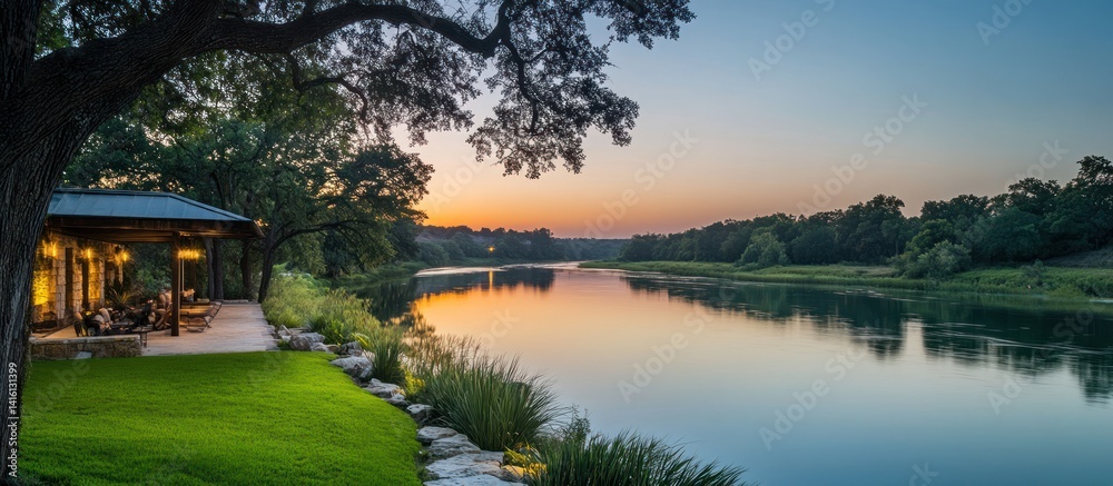 Fototapeta premium Tranquil outdoor scene with a river and beautiful twilight