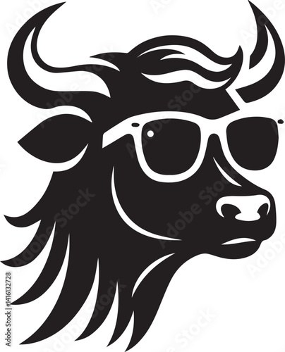 cow head with sunglass vector illustration, cow head icon, cow clipart