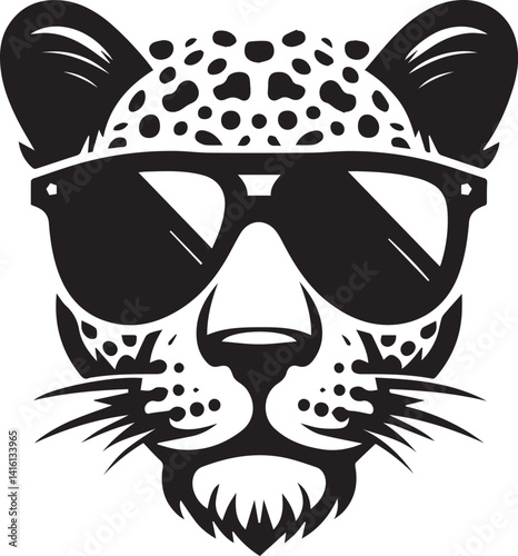 cheetah head with sunglass silhouette vector illustration, cheetah head icon, cheetah head clipart