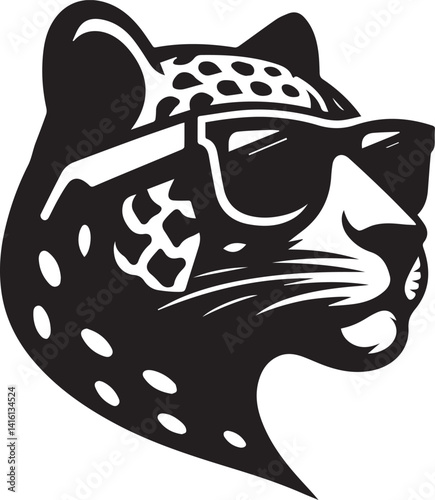 cheetah head with sunglass silhouette vector illustration, cheetah head icon, cheetah head clipart