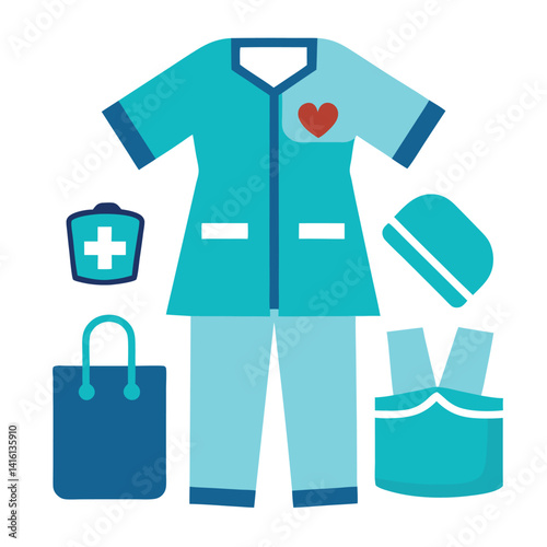 scrubs nurse equipment isolated on white background
