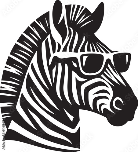zebra head with sunglasses illustration, zebra head clipart, zebra silhouette vector black and white