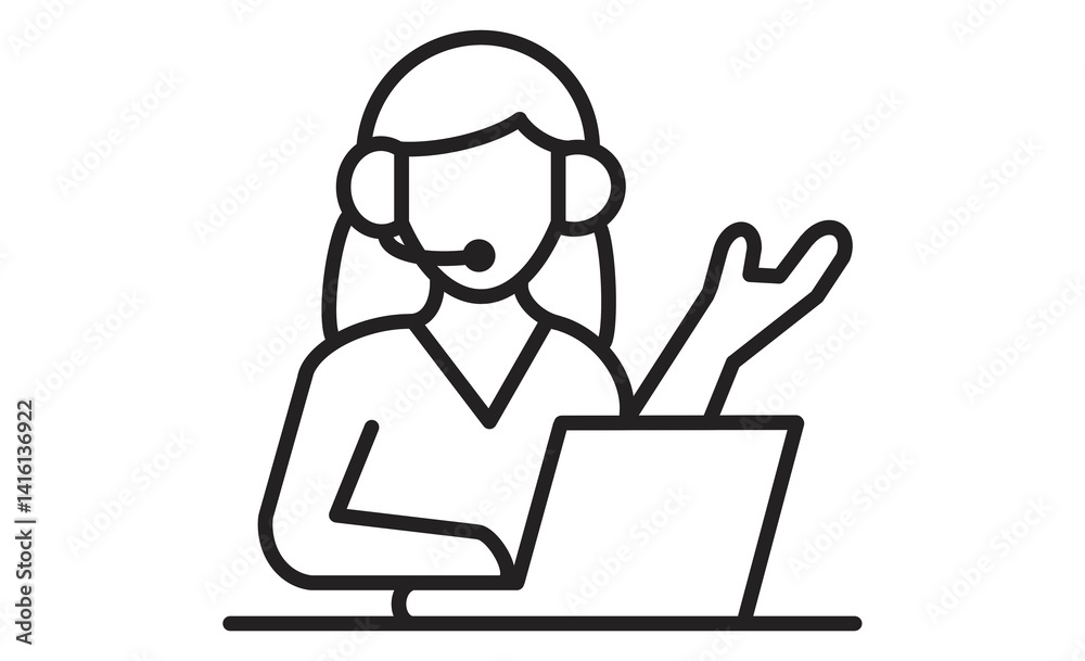 ヘッドセットをつけてリモート会議に参加する人物のアイコンイラスト