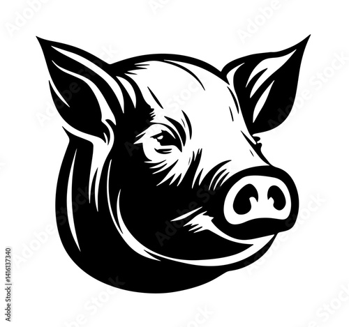 Pig Head Illustration for Pork Product Branding – Meat Industry Symbol, Farm Animal Icon, Butchery Logo, Agriculture Marketing, Used for Packaging, Label Design, and Food Identity