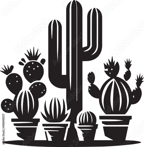 cactus set illustration, cactus set clipart, cactus set silhouette vector black and white