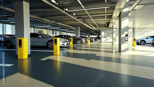Underground Parking Garage with Modern Cars, An Automotive Showcase and Architectural Marvel of Urban Spaces