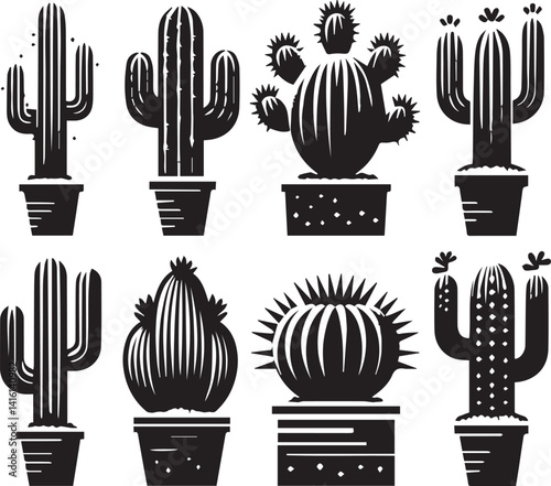 cactus set illustration, cactus set clipart, cactus set silhouette vector black and white