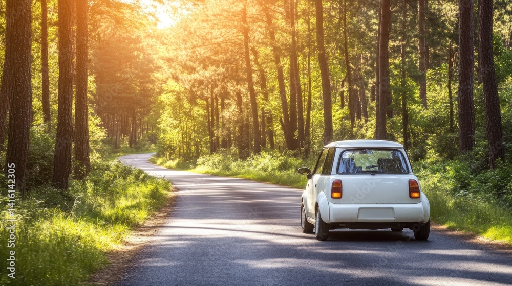 Obraz premium Serene Drive Through a Sunlit Forest