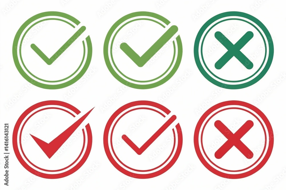 Check marks. Tick and cross vector icons. Yes and No symbols. Vector illustration Check marks. Tick and cross vector icons. Yes and No symbols. Vector illustration