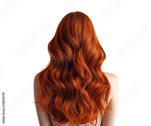 Lush Red Hair with Waves on a Transparent Background for Photo Use