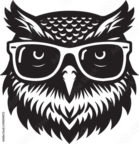 owl head with sunglasses illustration, owl head clipart, owl head silhouette vector black and white photo