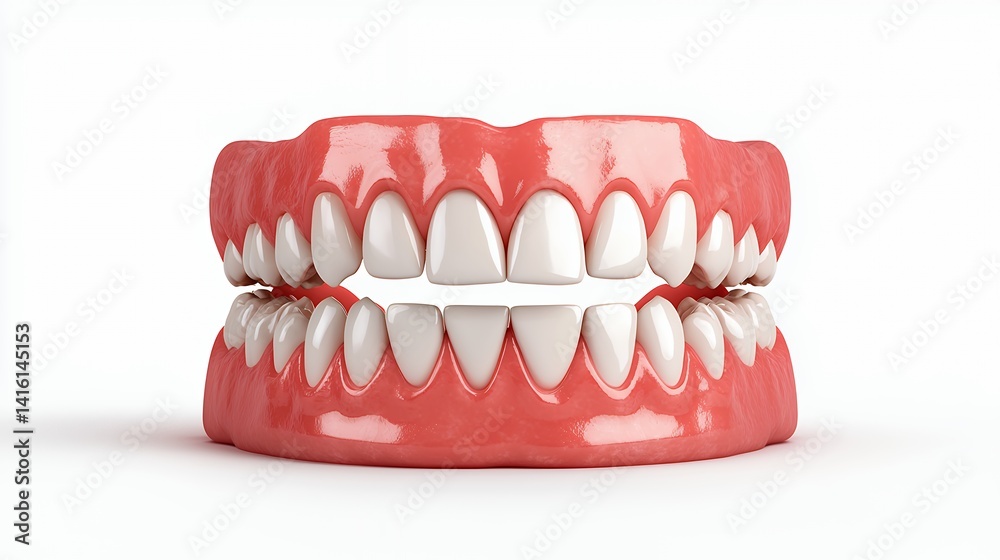 Obraz premium Detailed 3D Model of Human Teeth and Gums on White Background: Ideal for Dental and Healthcare Visuals