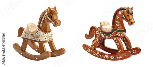 Classic Wooden Rocking Horses with Decorative Designs for Children Playtime