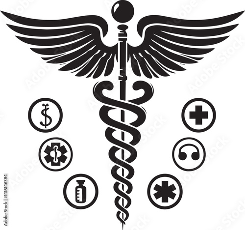 caduceus illustration, caduceus icon, caduceus clipart, caduceus silhouette vector black and white
