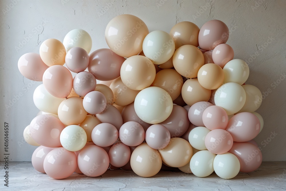 Elegant Balloon Assembly in Neutral Pastel Themes for a Sleek Minimalistic Invitation Card Elegant Balloon Assembly in Neutral Pastel Themes for a Sleek Minimalistic Invitation Card