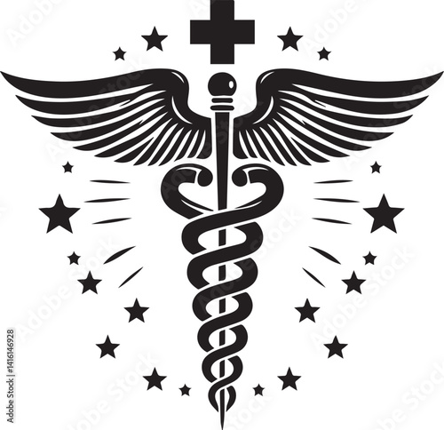 caduceus illustration, caduceus icon, caduceus clipart, caduceus silhouette vector black and white