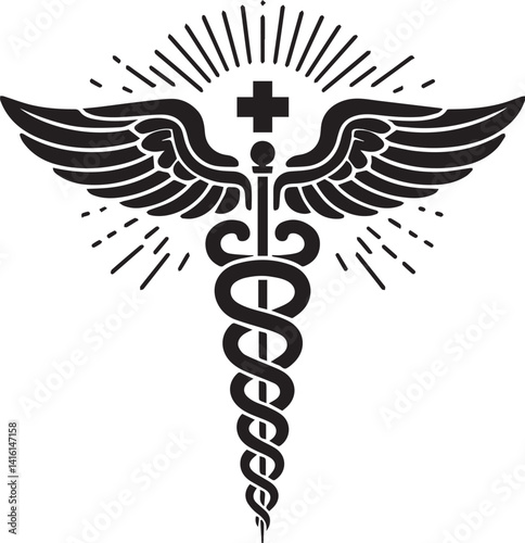 caduceus illustration, caduceus icon, caduceus clipart, caduceus silhouette vector black and white
