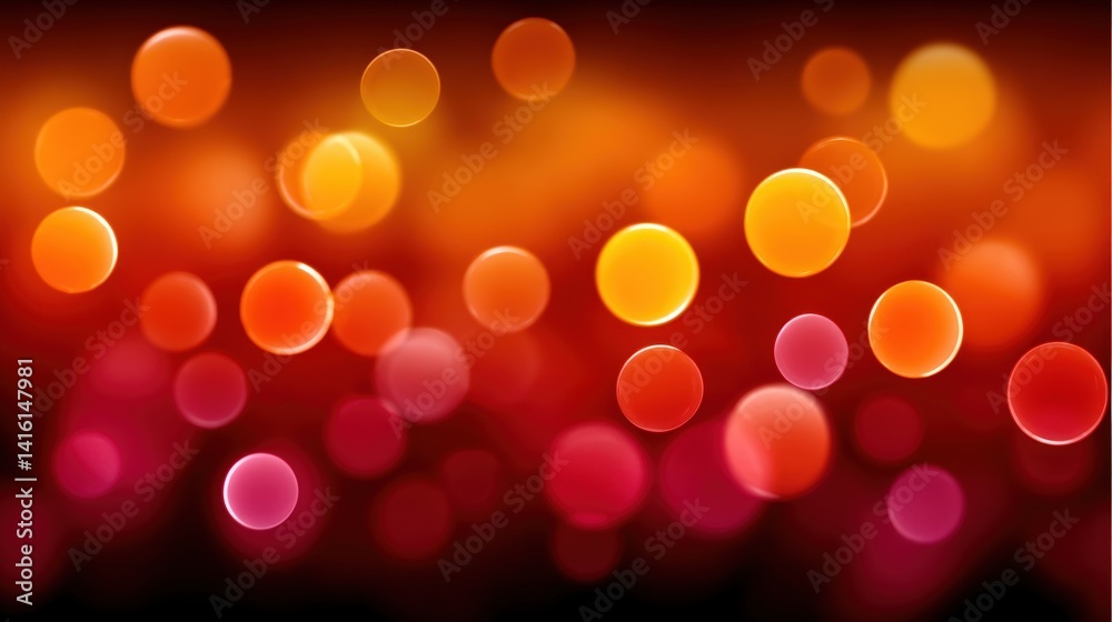 Glowing bokeh circles in warm orange red gradient color palette with light reflections and overlapping orbs creating abstract festive blur composition for motion depth and soft glowing layered
