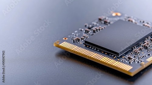 Close-up of a circuit board with a black chip
