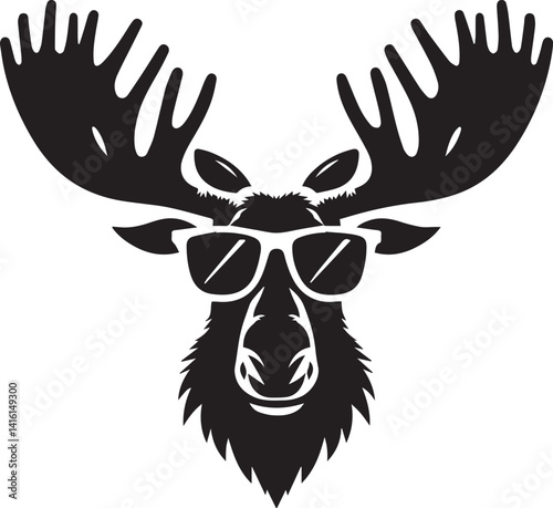 moose Logo head with sunglass illustration, moose Logo clipart, moose logo head silhouette vector black and white