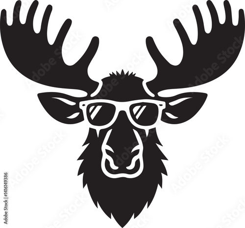 moose Logo head with sunglass illustration, moose Logo clipart, moose logo head silhouette vector black and white