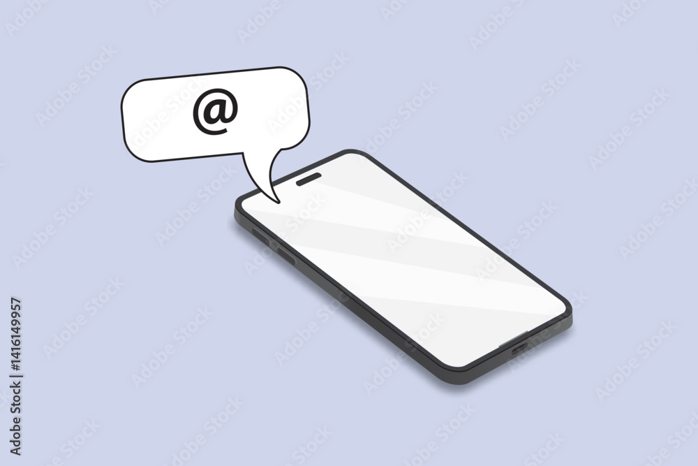 Isometric smartphone with email or at symbol notification icon Isometric smartphone with email or at symbol notification icon