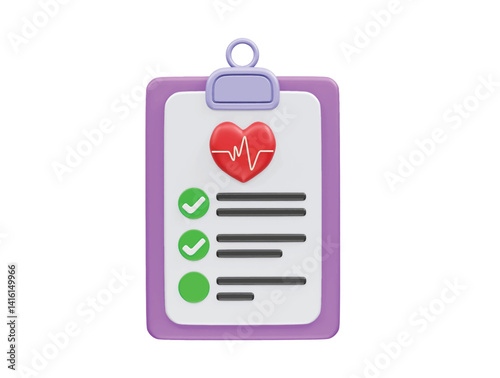 Medical Clipboard with Heart and Checklist icon 3d. Medical report icon illustration 3d