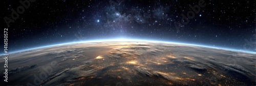 Earth from space, showcasing clouds and city lights