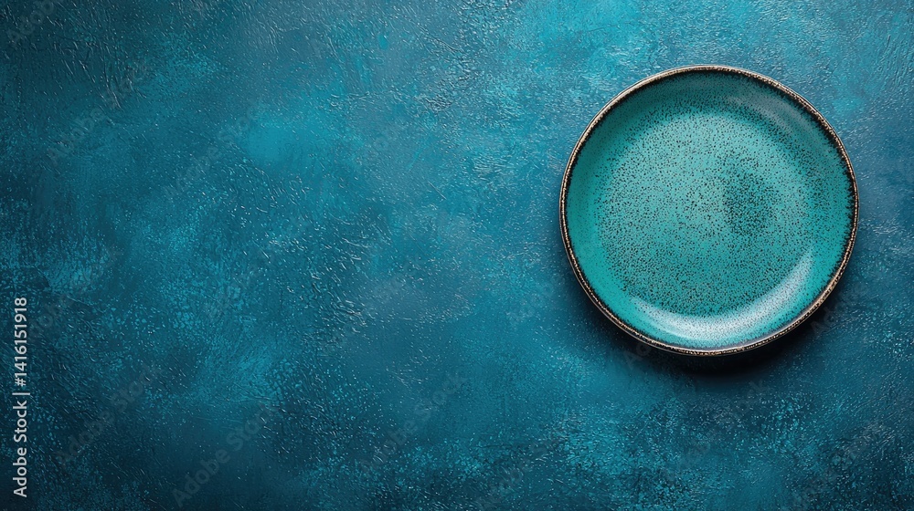 Artistic Close-Up of a Turquoise Plate on a Textured Teal Background Artistic Close-Up of a Turquoise Plate on a Textured Teal Background