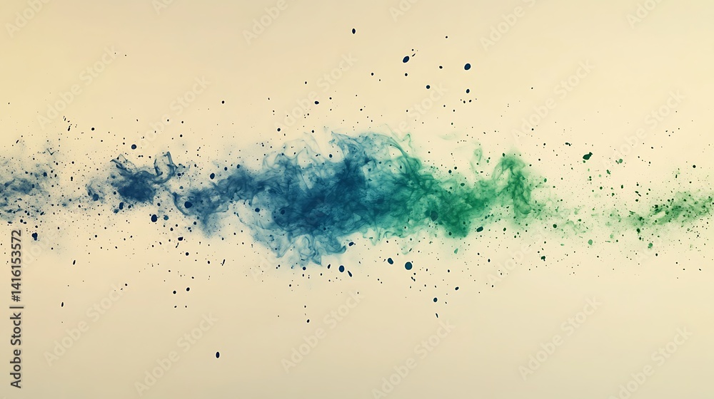 Obraz premium Blue and green color splashes merging in a soft gradient on a neutral beige background.