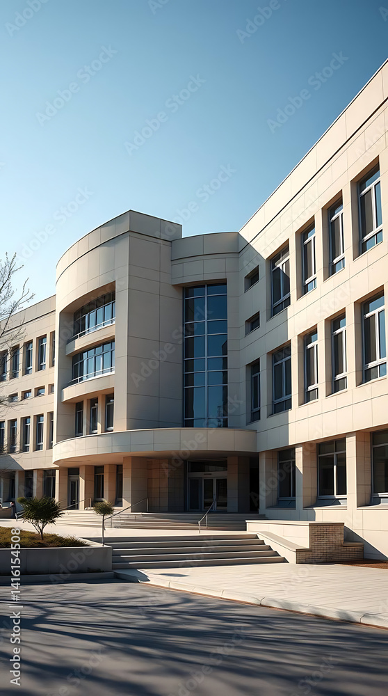 Fototapeta premium cool futuristic brutalism building design for a school, created by generative ai