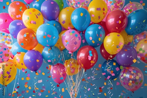 Vibrant Balloon Send-Off with Bright Confetti for a Fun Celebration