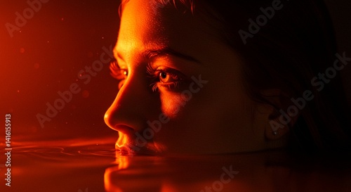 A stunning red-haired woman underwater