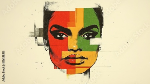 Obraz na płótnie Bold, colorful portrait of a woman, with geometric shapes and painterly strokes w salonie