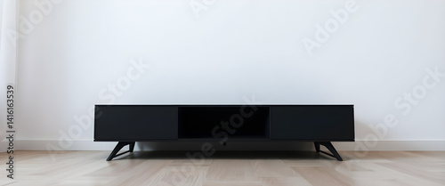 black entertainment center in a white room