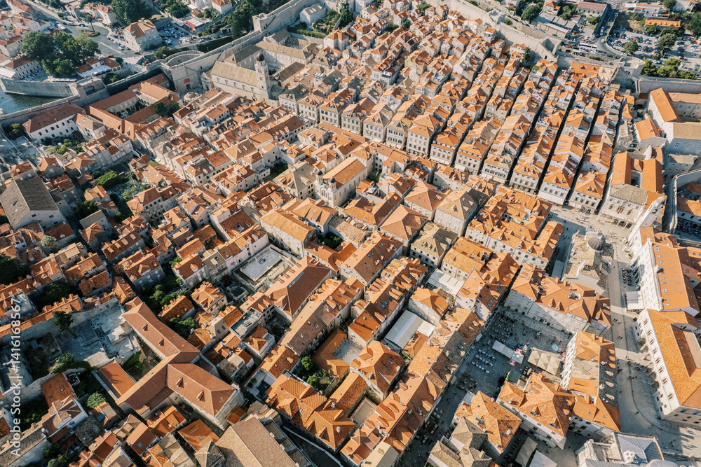Obraz premium Red roofs of stone houses in the old town. Dubrovnik, Croatia. Top view