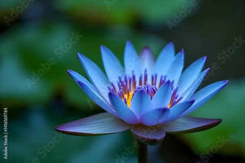 Detailed macro of a blue lotus in a tropical pond