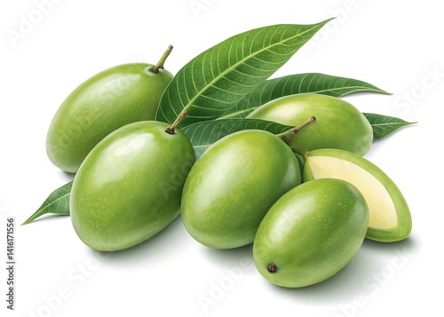 Wallpaper Mural Green mangoes cluster of unripe fruit isolated on white background Torontodigital.ca