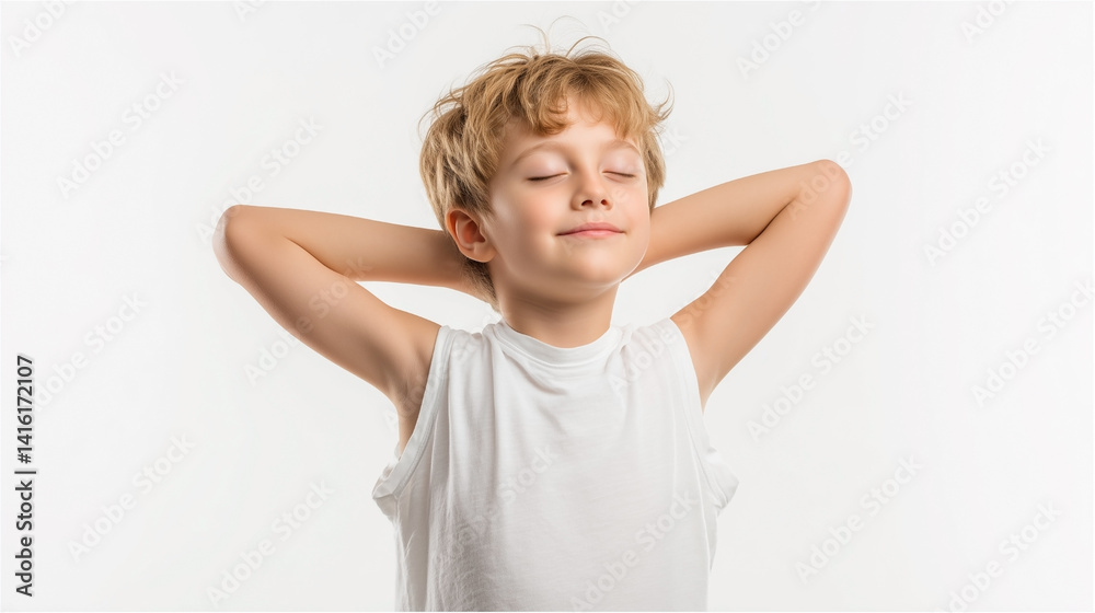 A boy is sitting with his arms crossed and his head resting on his hands A boy is sitting with his arms crossed and his head resting on his hands