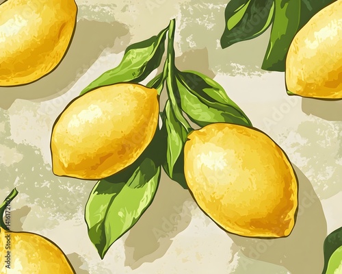 Seamless pattern with lemons. Hand-drawn , showcasing serene balance