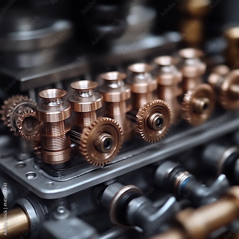 Intricate copper gears and metallic components of a complex mechanism Intricate copper gears and metallic components of a complex mechanism