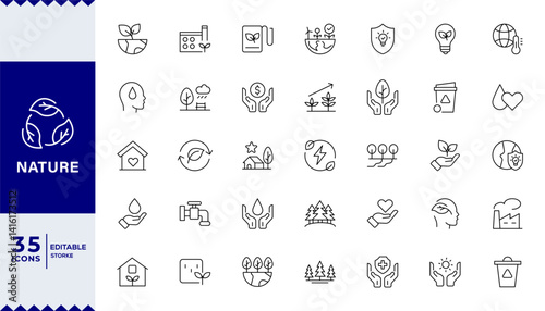  Pixel Perfect Environment Icon Set, environmental awareness and conservation efforts.Environment Icons. Eco-Friendly Vector Illustrations for Sustainability, Nature, and Green Solutions photo
