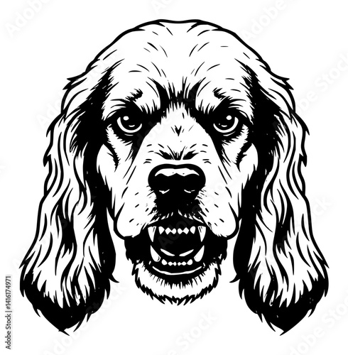 Vector outline of a Cocker Spaniel furious dog face 