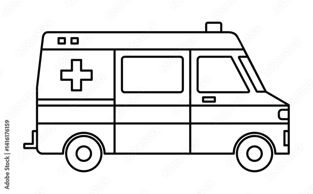Black single ambulance car line icon, simple emergency medical service vehicle flat design illustration drawing for app ui ux web button interface pictogram elements isolated on white background Black single ambulance car line icon, simple emergency medical service vehicle flat design illustration drawing for app ui ux web button interface pictogram elements isolated on white background