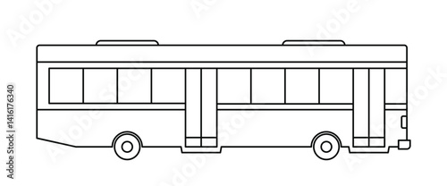 Black single bus thin line icon, simple modern urban transport flat design illustration drawing element for app ui ux web button, interface pictogram elements isolated on white background